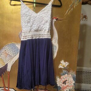 Flirty navy and white crocheted dress